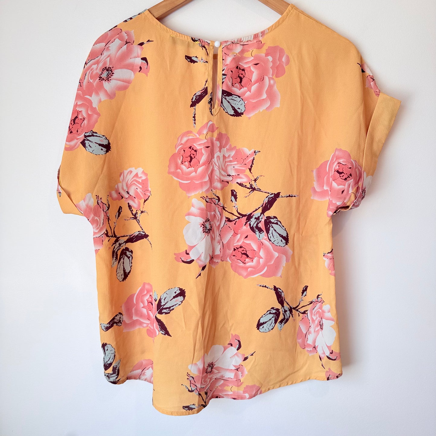 Shein Size L Yellow Floral Print Blouse