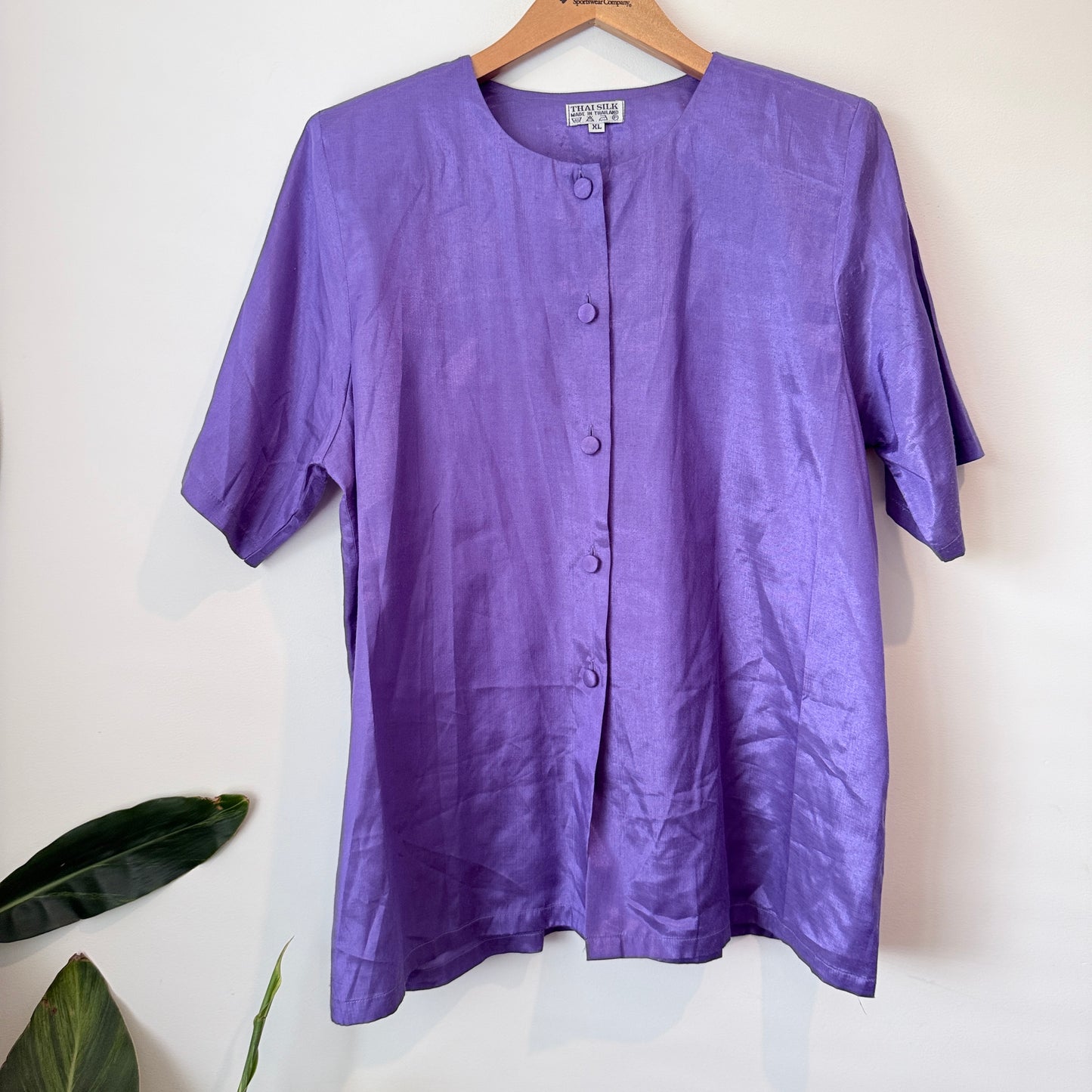 Thai Silk Size XL Purple Short-Sleeved Blouse