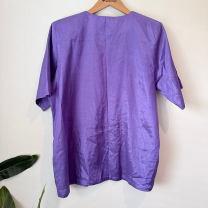 Thai Silk Size XL Purple Short-Sleeved Blouse