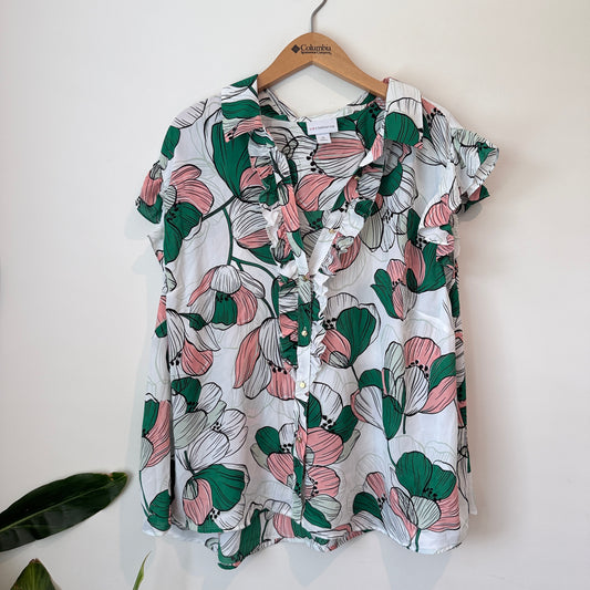 Liz Claiborne Size 3X Floral V-Neck Blouse