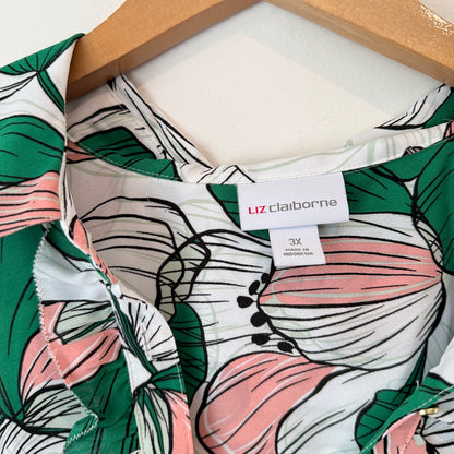 Liz Claiborne Size 3X Floral V-Neck Blouse