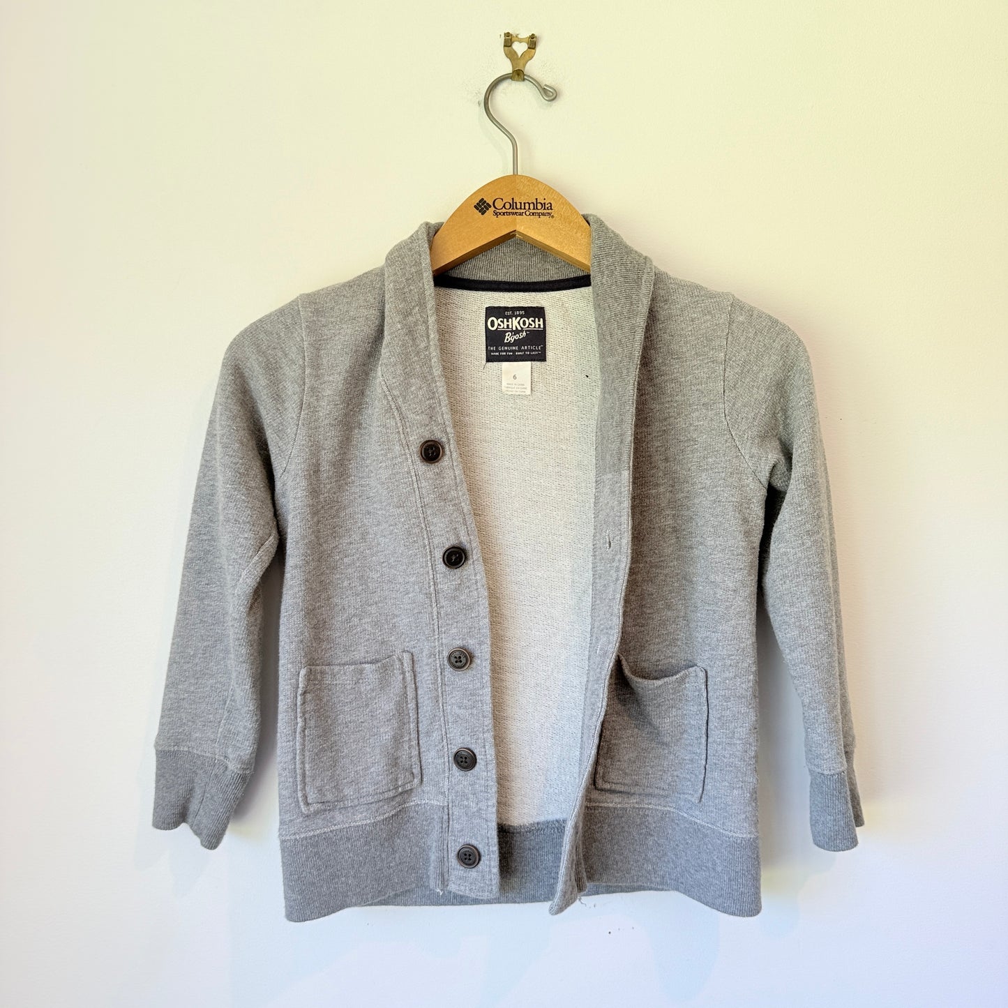 Kids OshKosh Size 6 Grey Cotton Button Sweater Jacket