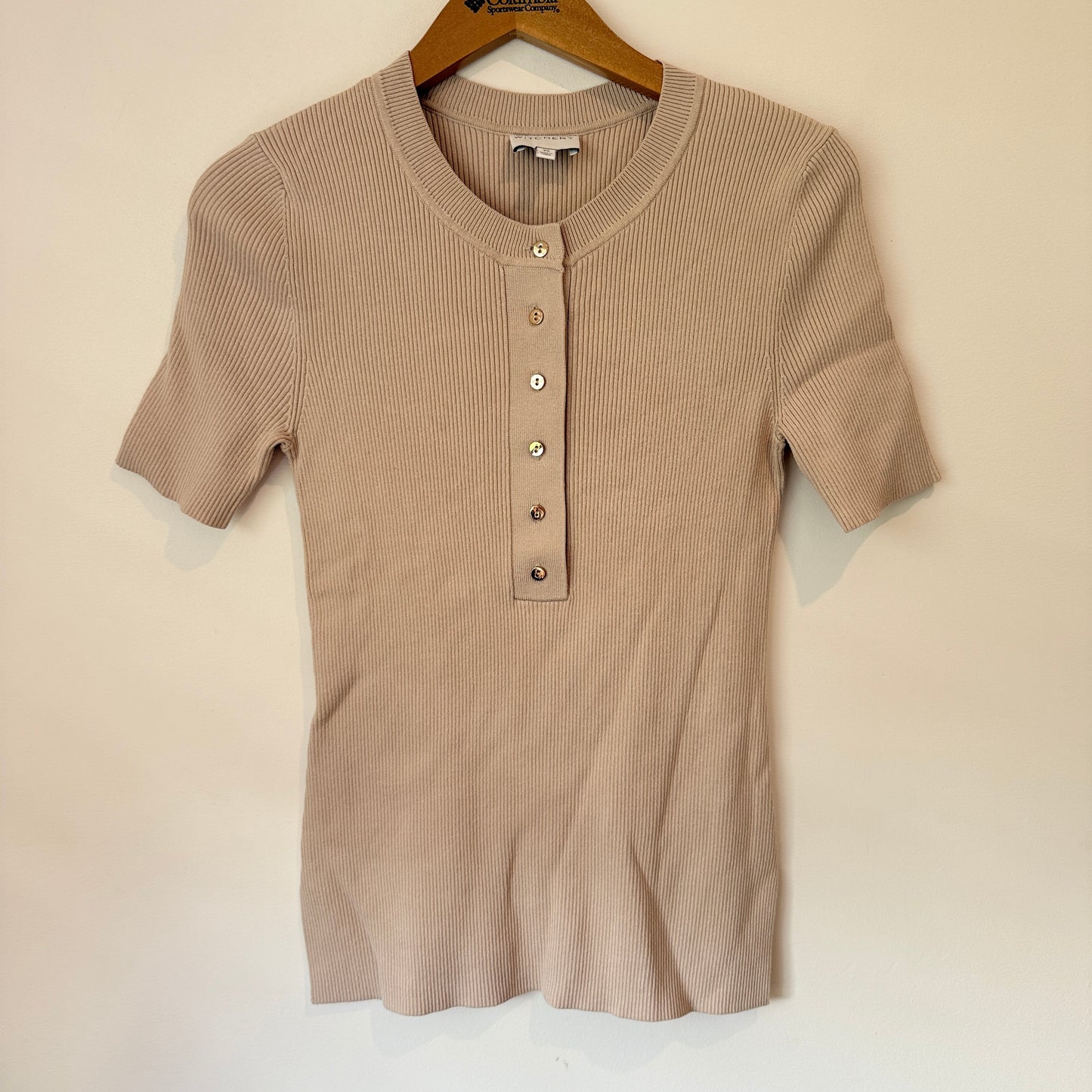 Witchery Size XS Beige Ribbed Short-Sleeve Top