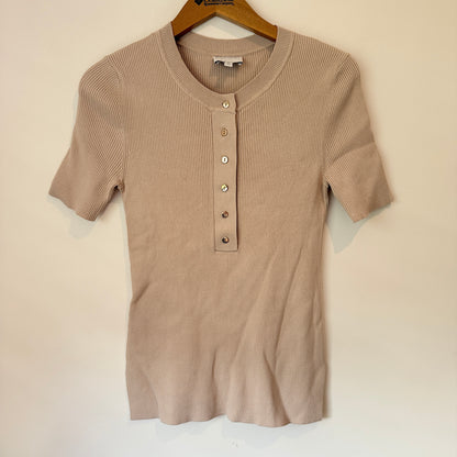 Witchery Size XS Beige Ribbed Short-Sleeve Top