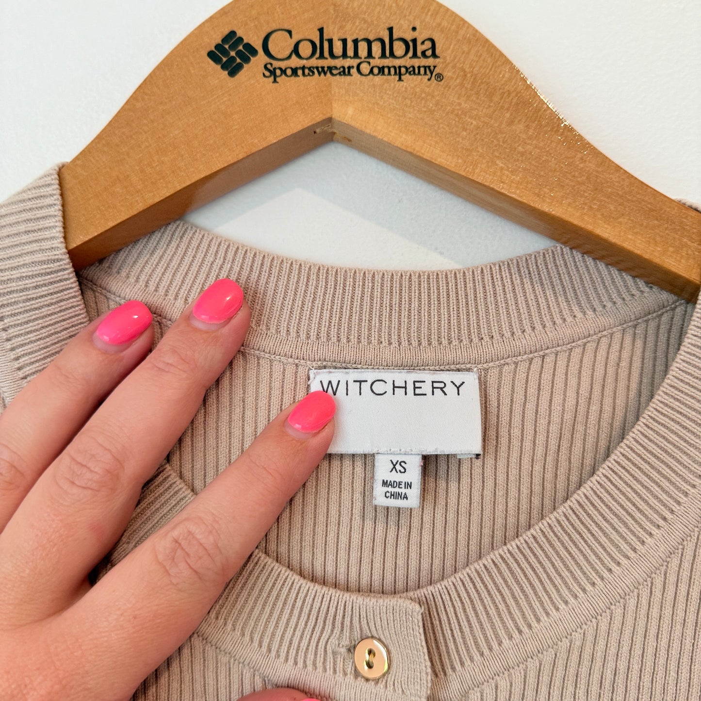 Witchery Size XS Beige Ribbed Short-Sleeve Top