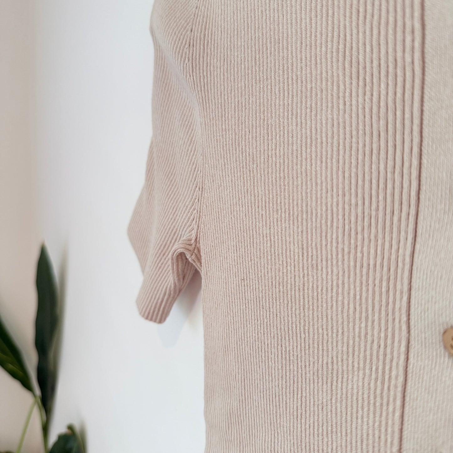 Witchery Size XS Beige Ribbed Short-Sleeve Top