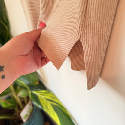 Witchery Size XS Beige Ribbed Short-Sleeve Top