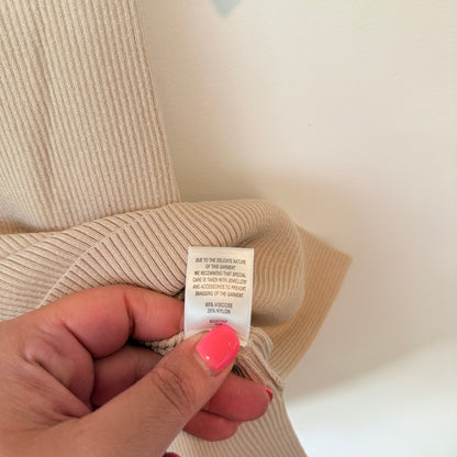 Witchery Size XS Beige Ribbed Short-Sleeve Top