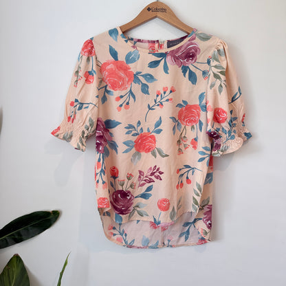 Mirrou Size 12 Floral Blouse with Puff Sleeves