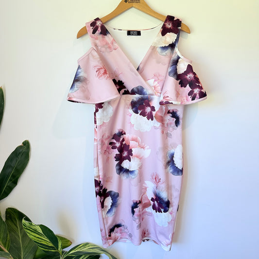 Girls on Film Size 12 Pink Floral Cold-Shoulder Bodycon Dress