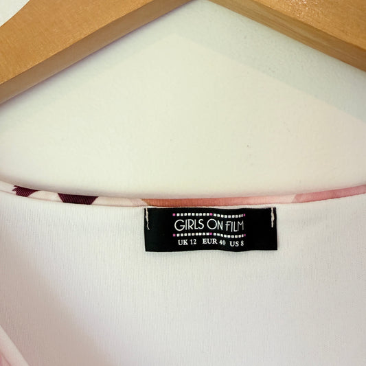 Girls on Film Size 12 Pink Floral Cold-Shoulder Bodycon Dress