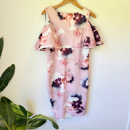 Girls on Film Size 12 Pink Floral Cold-Shoulder Bodycon Dress