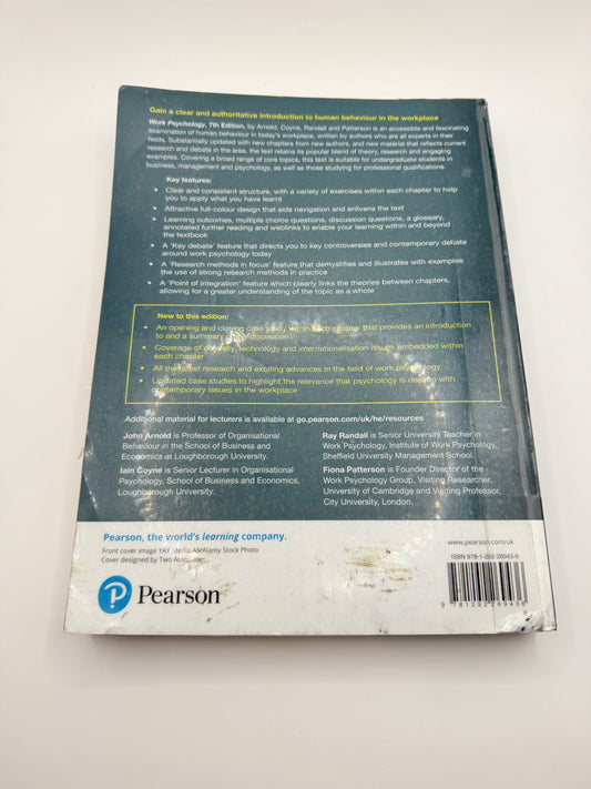 Work psychology: understanding human behaviour in the workplace (7th edition) by john arnold iain coyne ray randall