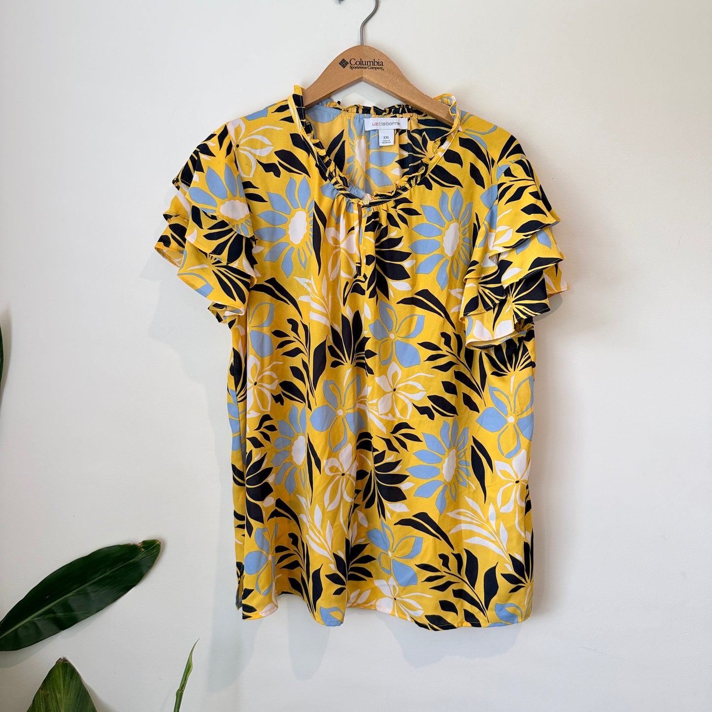 Liz Claiborne Size XXL Floral Print Flutter Sleeve Blouse