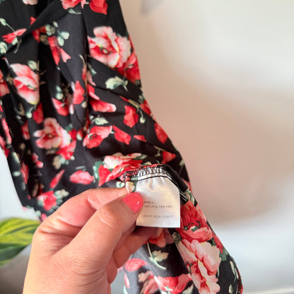 Mirrou Size 10 Black Floral Imitation Wrap Dress