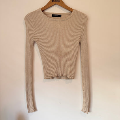 Glassons Size S Beige Ribbed Knit Cropped Sweater