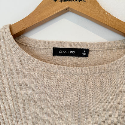 Glassons Size S Beige Ribbed Knit Cropped Sweater