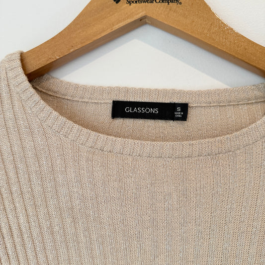Glassons Size S Beige Ribbed Knit Cropped Sweater