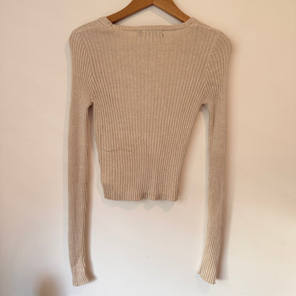Glassons Size S Beige Ribbed Knit Cropped Sweater
