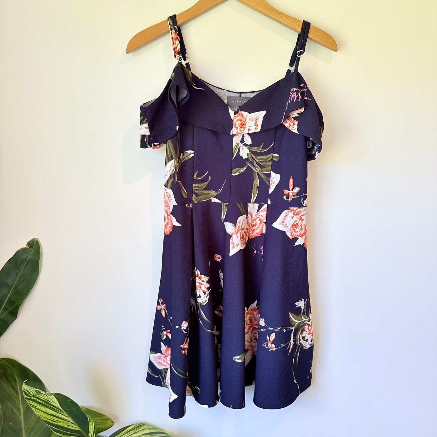 Mirrou Size L Blue Floral Print Midi Dress