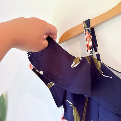 Mirrou Size L Blue Floral Print Midi Dress