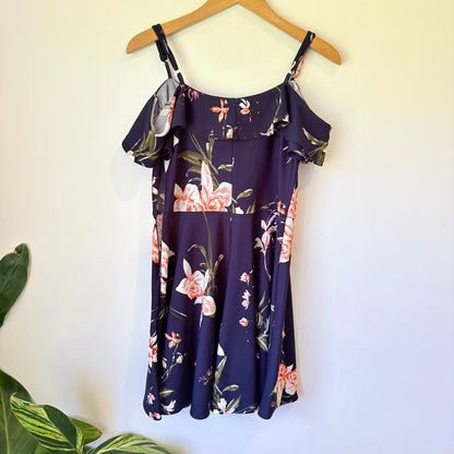 Mirrou Size L Blue Floral Print Midi Dress