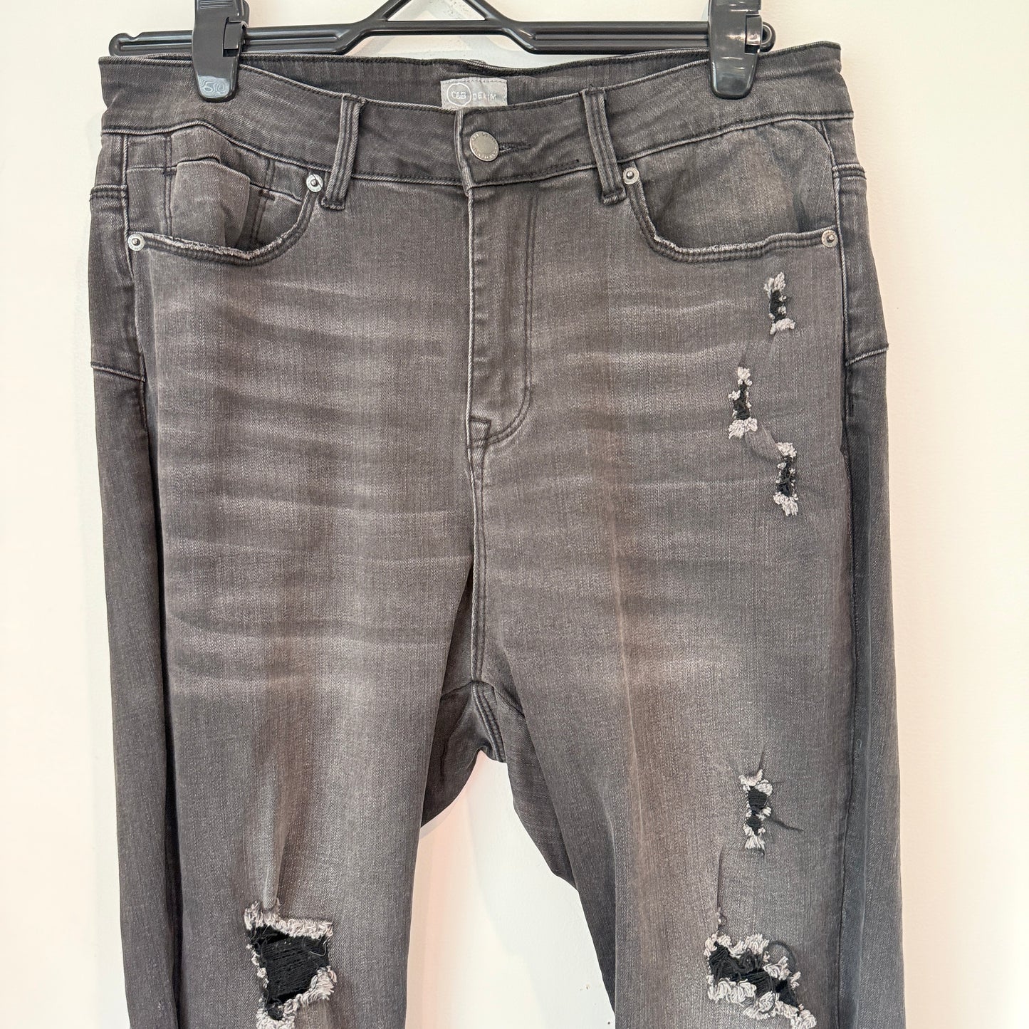 C & B Denim Size 14 Black Ripped Skinny Jeans