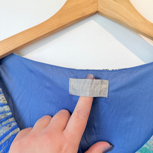 Frontpage Size 14 Blue & Green Tropical Leaf Print Dress