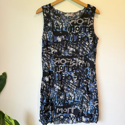 Ella J Size M Abstract Graffiti-Print Nylon Sleeveless Dress