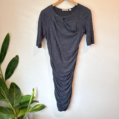 Country Road Size XS Gray Ruched 95% Linen Short-Sleeve Dress