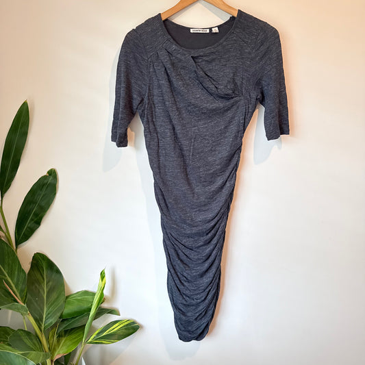 Country Road Size XS Gray Ruched 95% Linen Short-Sleeve Dress