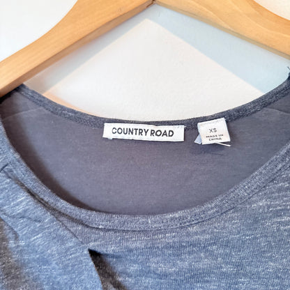 Country Road Size XS Gray Ruched 95% Linen Short-Sleeve Dress