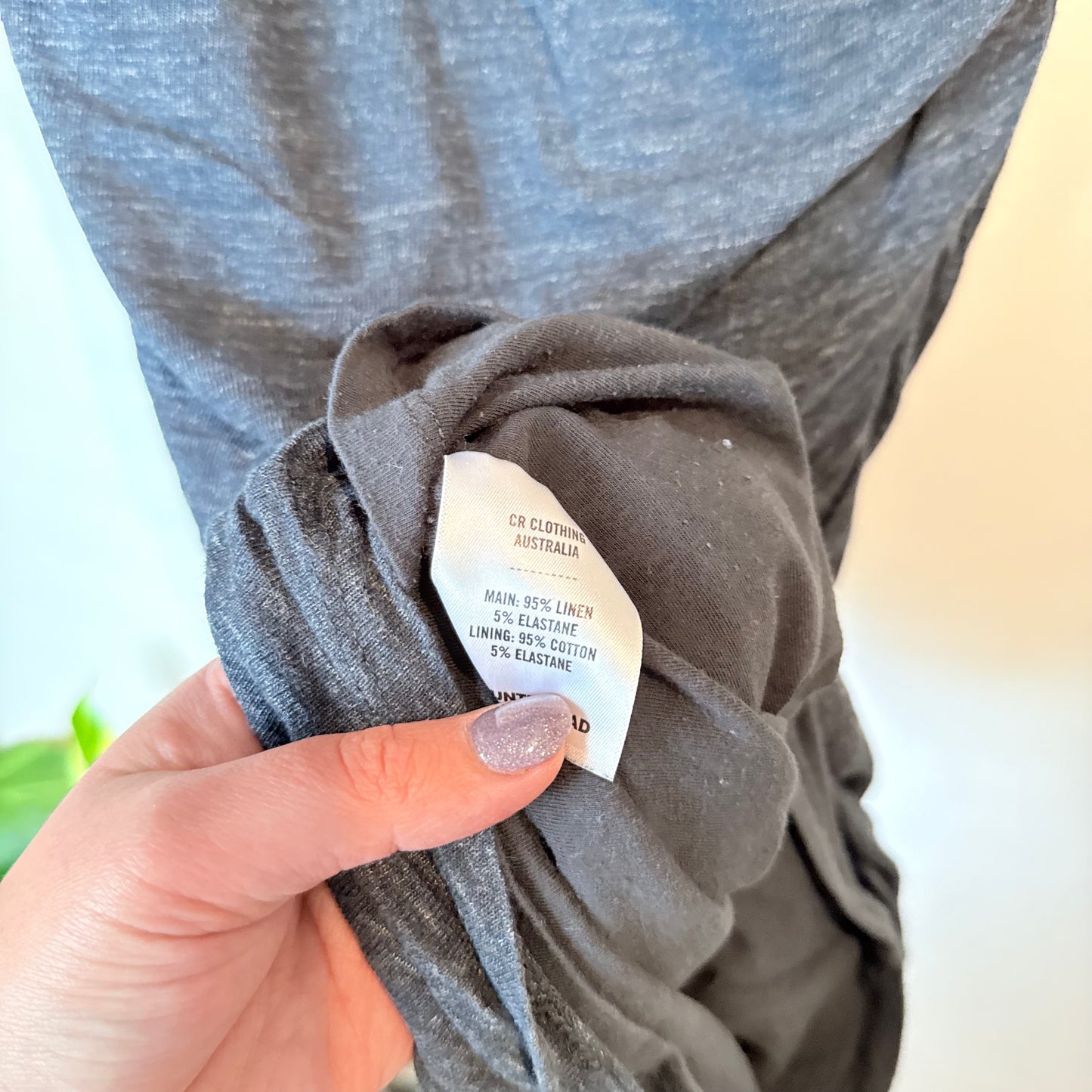 Country Road Size XS Gray Ruched 95% Linen Short-Sleeve Dress