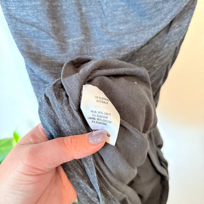 Country Road Size XS Gray Ruched 95% Linen Short-Sleeve Dress