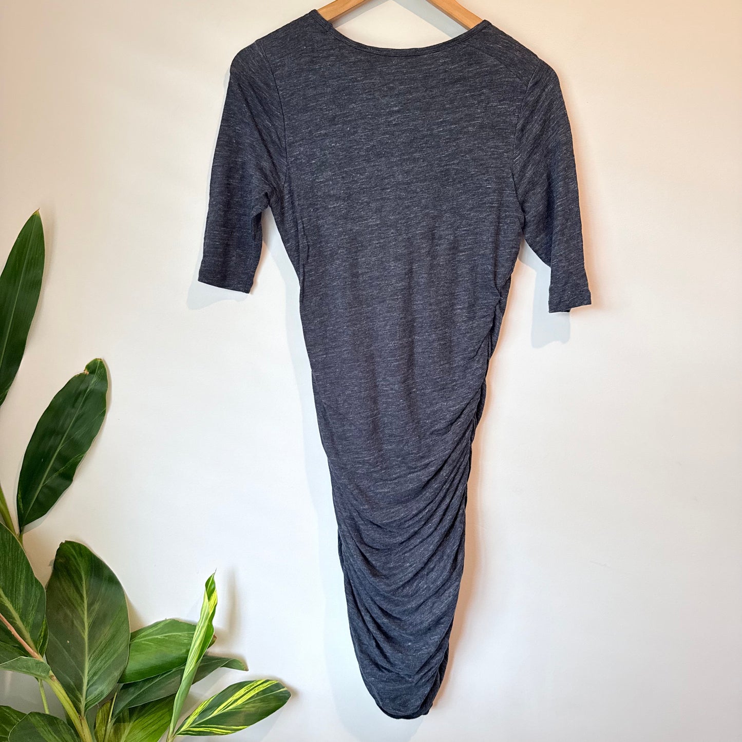 Country Road Size XS Gray Ruched 95% Linen Short-Sleeve Dress