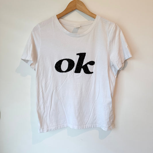 H&M Ladies' Size M White Printed Cotton T-Shirt