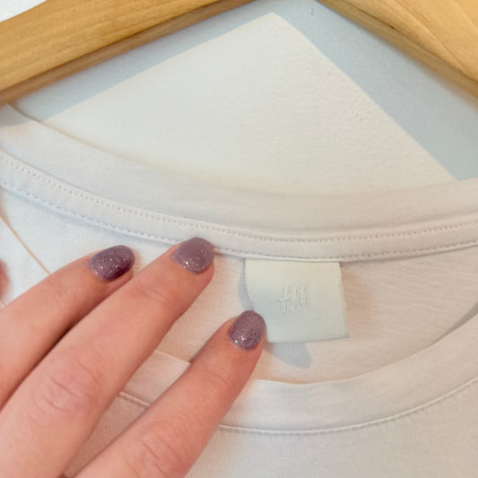 H&M Ladies' Size M White Printed Cotton T-Shirt