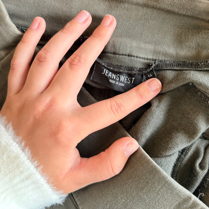 Jeanswest Size 14 Beluga Green Elasticated Cotton Blend Pants