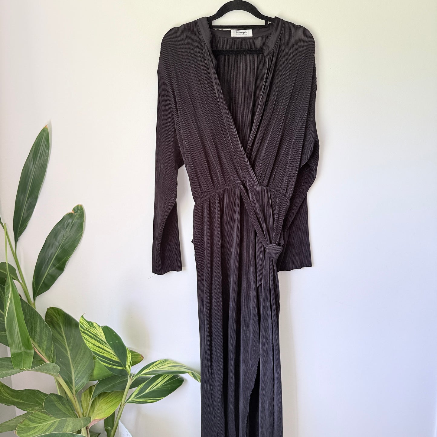Showpo Size 10 Black Long Sleeve Wrap Dress