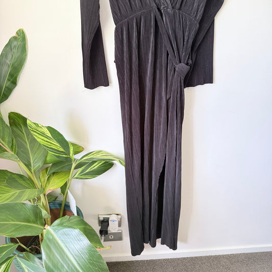 Showpo Size 10 Black Long Sleeve Wrap Dress
