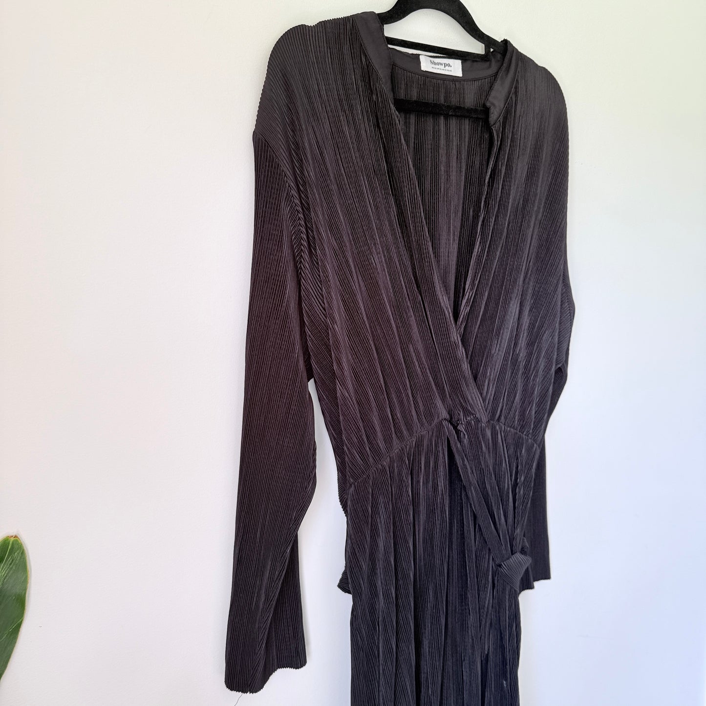 Showpo Size 10 Black Long Sleeve Wrap Dress