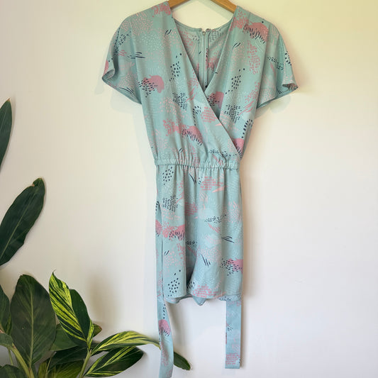 Cut Label Size U/Arm 48cm Light Blue Floral Romper
