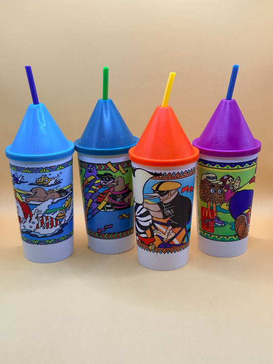 McDonald’s Olympic Sports 1996 Collector Cups Set of 4 with Lids & Straws