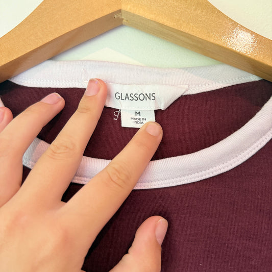 Glassons Size M Maroon & White Ringer T-Shirt