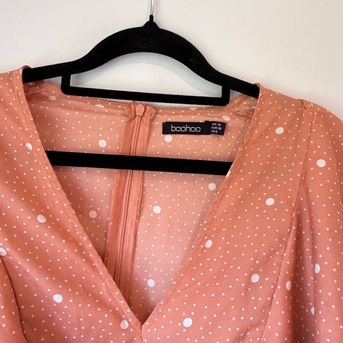 Boohoo Size 10 Peach Polka Dot Midi Dress