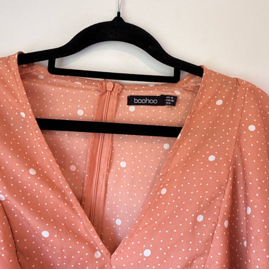 Boohoo Size 10 Peach Polka Dot Midi Dress