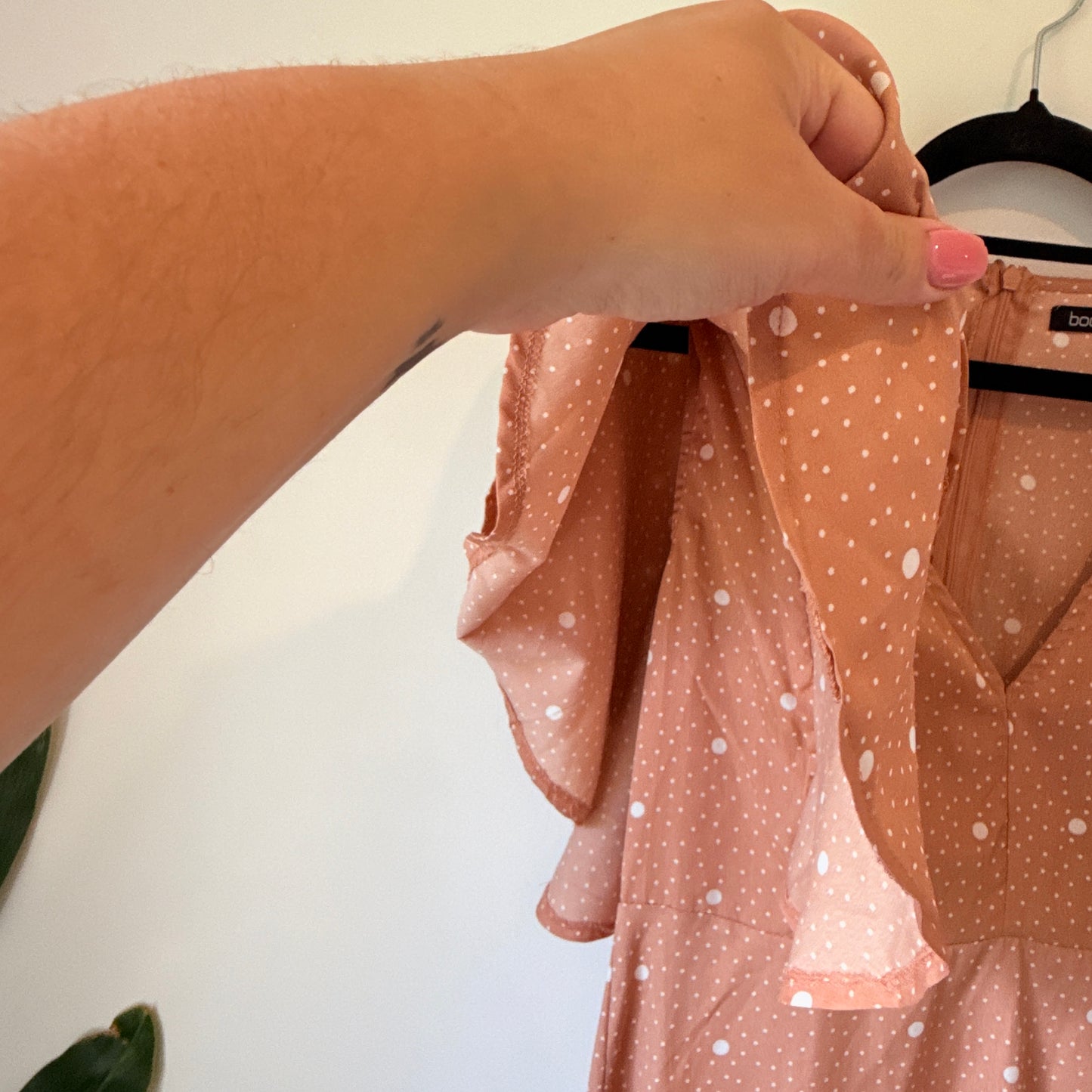 Boohoo Size 10 Peach Polka Dot Midi Dress