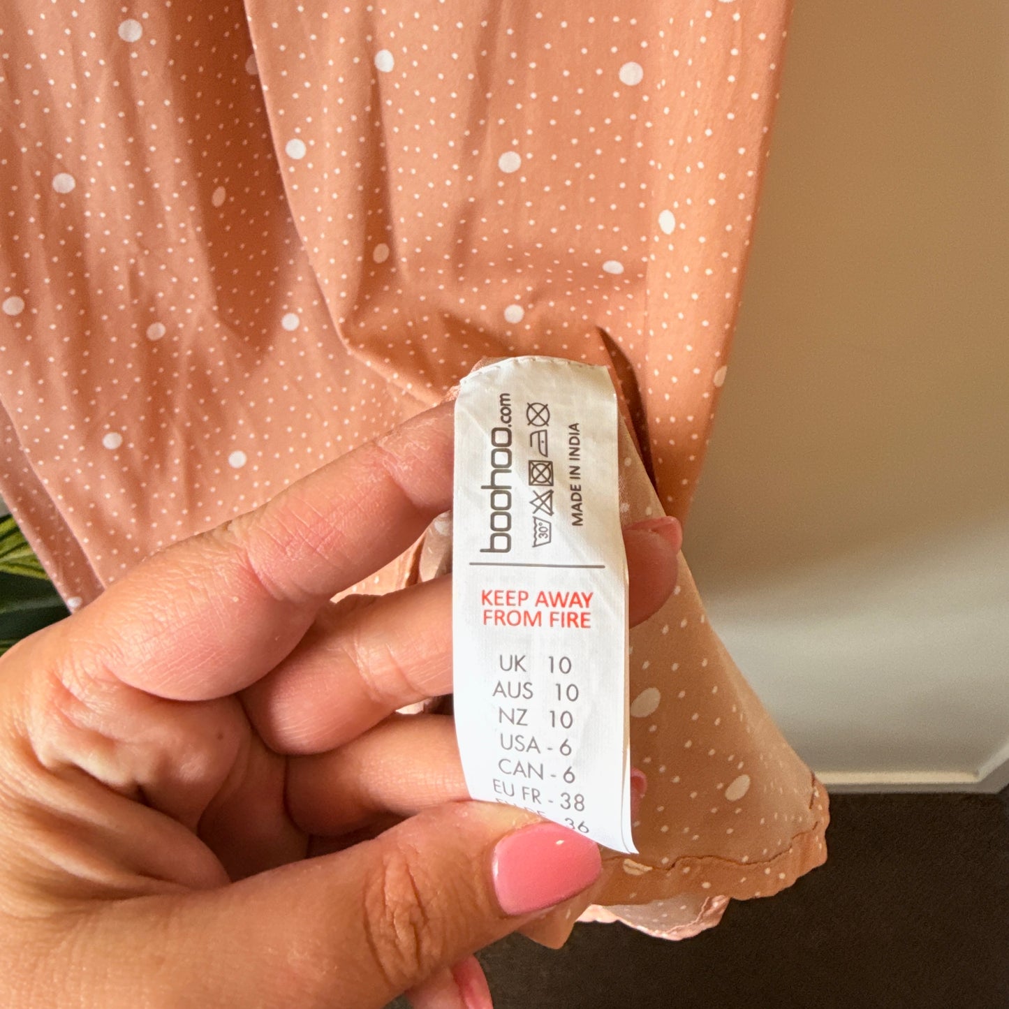 Boohoo Size 10 Peach Polka Dot Midi Dress
