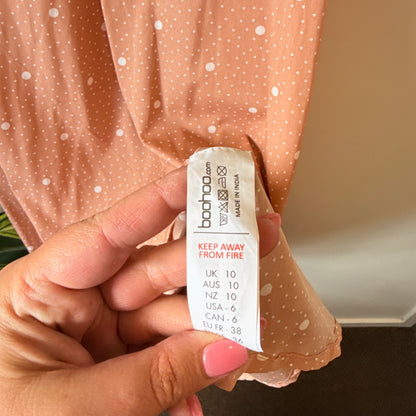 Boohoo Size 10 Peach Polka Dot Midi Dress