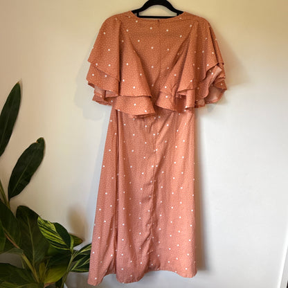 Boohoo Size 10 Peach Polka Dot Midi Dress